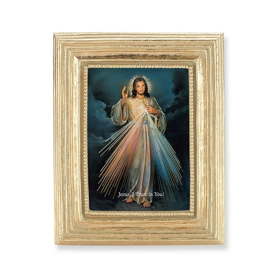 Hirten 3-3/4" x 4-1/2" Gold Frame with a 2.5" x 3.5" Divine Mercy Print Wall Art Print Religious Plaque Picture Image | Gold-Leaf Frame