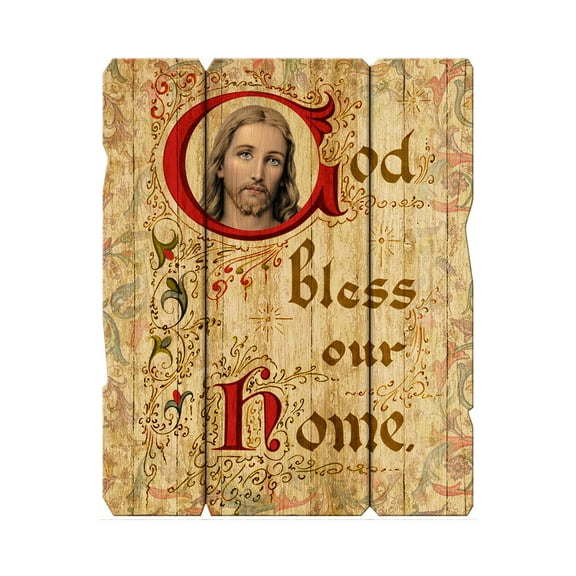 Hirten God Bless Our Home Vintage Barn Board Plaque Wall Art Dcor, Large