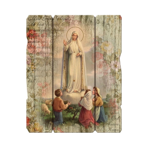 Hirten Our Lady of Fatima Vintage Barn Board Plaque Wall Art Dcor, Medium
