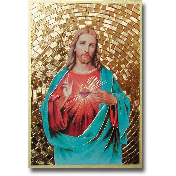 Hirten Sacred Heart of Jesus Gold Foil Mosaic Plaque Wall Art Dcor, Small