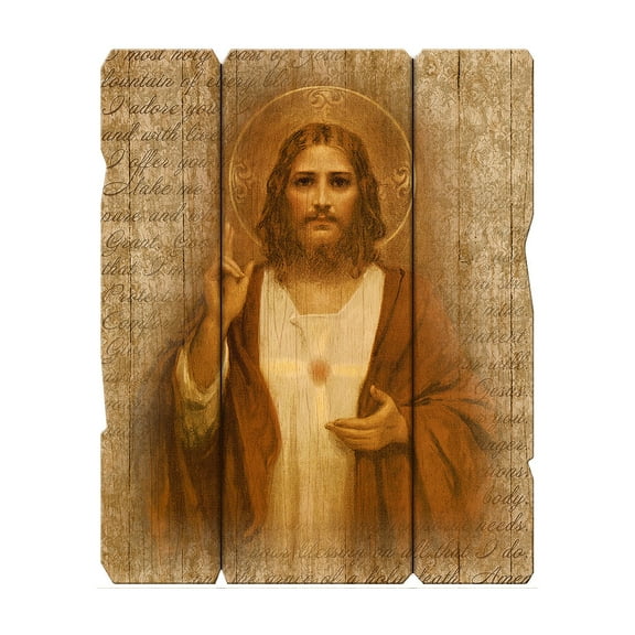 Hirten Sacred Heart of Jesus Vintage Barn Board Plaque Wall Art Dcor, Medium