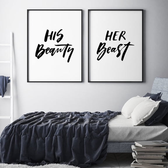 His Beauty Her Beast Funny Quote Master Bedroom Wall Art Poster Set 2 Unframed Paper Print 8x12