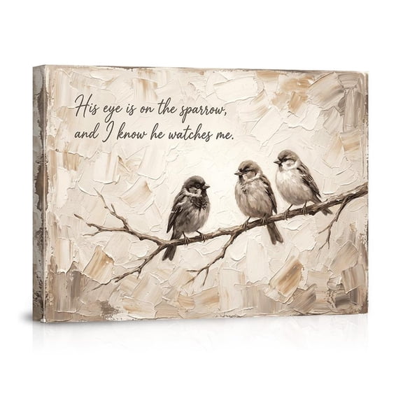 His Eye Is On The Sparrow Christian Wall Art Bird Scripture Arts Religious Bible Verse Decor Living Room, Unframed Paper Print