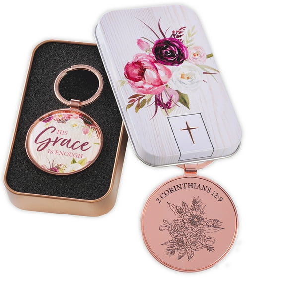 Keyring in Tin His Grace Is Enough - 2 Cor 12:9, (Hardcover)