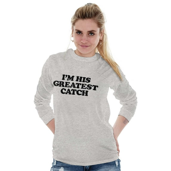 His Greatest Catch Funny Fishing Women Plus Size Long Sleeve Graphic Tee Brisco Brands 3X