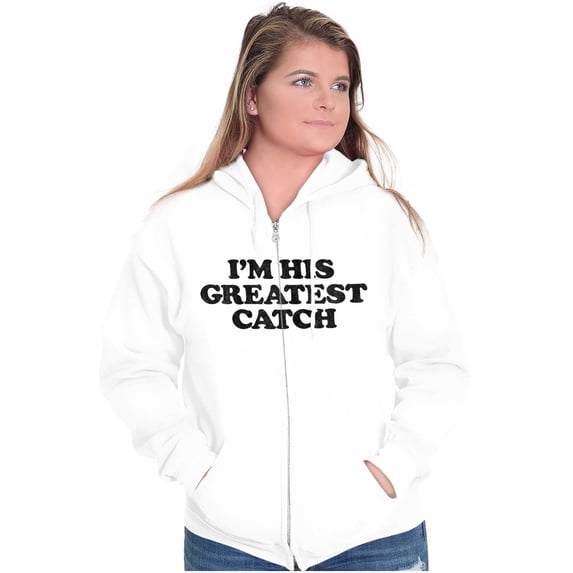 His Greatest Catch Funny Fishing Zip Hoodie Sweatshirt Women Brisco Brands M