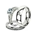 thumbnail image 1 of His & Her 3 Pc Stainless Steel 1.39 Ct Cz Bridal Set & Men Zirconia Wedding Band Women's Women's Size 08 Men's Size 05, 1 of 4
