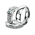 thumbnail image 1 of His & Her 3 Pc Stainless Steel 2.07 Ct Cz Bridal Set & Men Zirconia Wedding Band Women's Women's Size 06 Men's Size 07, 1 of 4