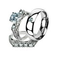 thumbnail image 1 of His & Her 3 Pc Stainless Steel 2.95 Ct Cz Bridal Set & Men Zirconia Wedding Band Women's Women's Size 08 Men's Size 09, 1 of 4