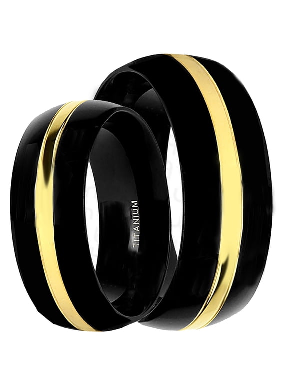 His Her Couples Wedding Ring Set Matching Black Gold Plate Titanium Wedding Bands for Couples Bride Groom Sizes 10 10