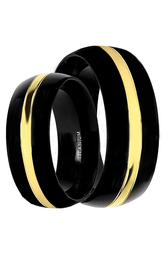 His Her Couples Wedding Ring Set Matching Black Gold Plate Titanium Wedding Bands for Couples Bride Grooms Sizes 9 9