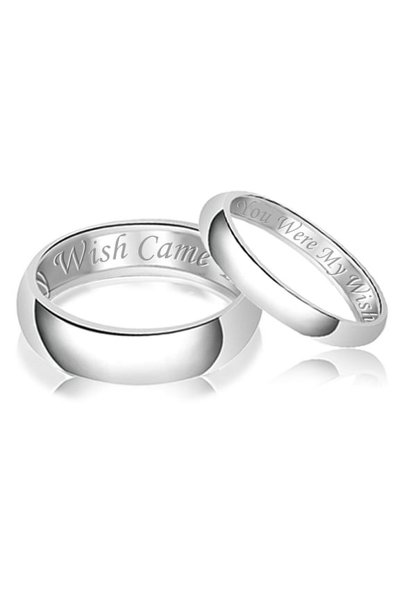 His & Her Engraved You Were My Wish My Wish Came True Classic Tioneer Sterling Silver Plain Wedding Band Ring