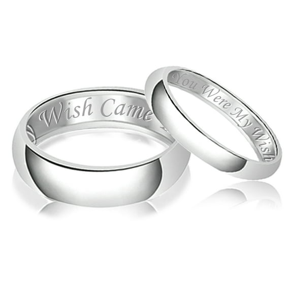 His & Her Engraved You Were My Wish My Wish Came True Classic Sterling Silver Plain Wedding Band Ring