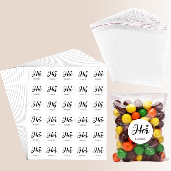 His Her Favorite Stickers Candy Bags Wedding Favor Stickers Self Sealing Cellophane Bags for Wedding Favor Labels Guest Welcome Bag Stuffers Bulk
