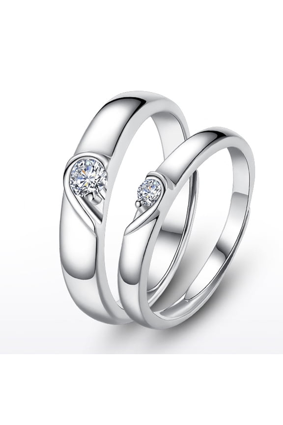 His & Her Heart Shape Matching Couple Friendship Lover Adjustable Ring Bands Set