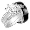 thumbnail image 1 of His & Her Sterling Silver 1 Carat CZ Bridal Set & Men's Black Wedding Band Hers 5 His 8, 1 of 7