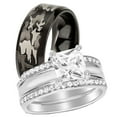 thumbnail image 1 of His & Her Sterling Silver 1 Carat CZ Bridal Set & Men's Black Wedding Band Hers 7 His 12, 1 of 7