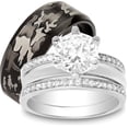 thumbnail image 1 of His & Her Sterling Silver 1 Carat CZ Bridal Set & Men's Black Wedding Band Hers 7 His 13, 1 of 1