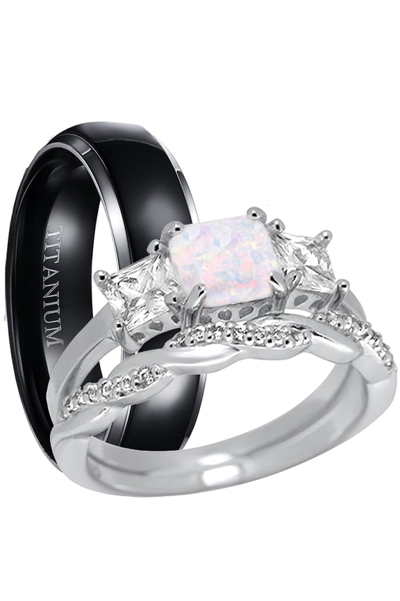 His Her TRIO Wedding Ring Set Matching Rings Couples Promise Men Women