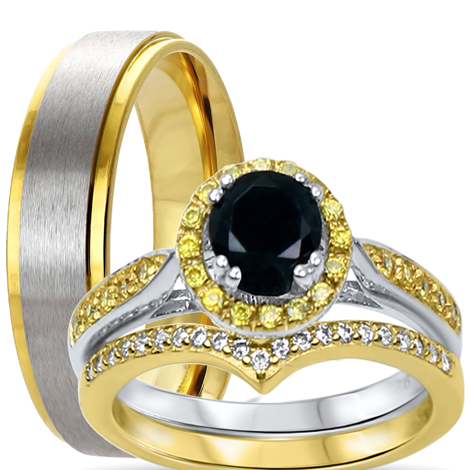 His and her deals trio wedding ring set
