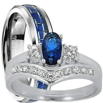 LaRaso & Co His Her Wedding Ring Set 3 Piece TRIO Silver Titanium Bridal Bands 5/9