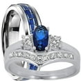 thumbnail image 1 of LaRaso & Co His Her Wedding Ring Set 3 Piece TRIO Silver Titanium Bridal Bands 6/9, 1 of 7