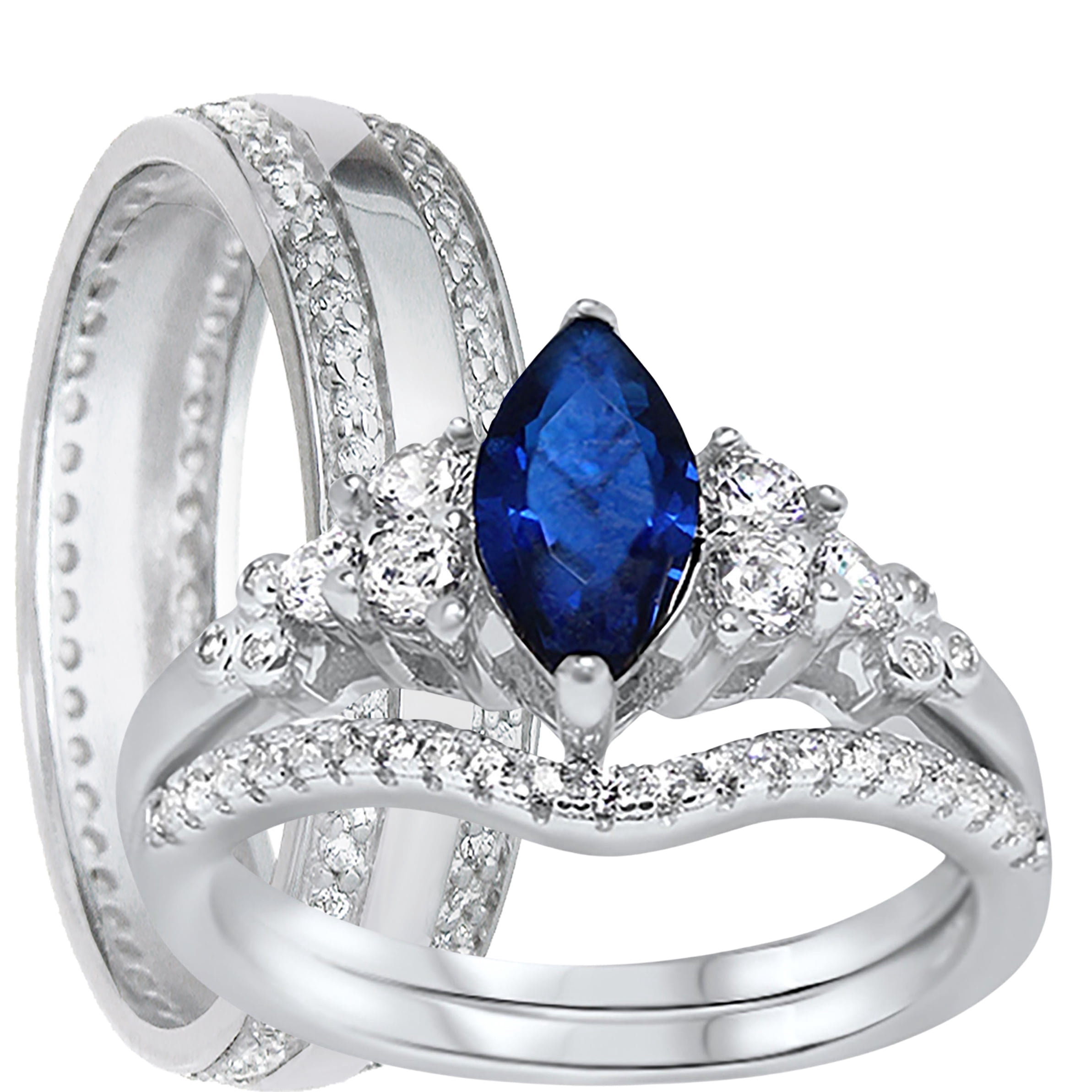 LaRaso & Co His and Hers Wedding Ring Set Sapphire Blue Marquise LaRaso & Co His and Hers Wedding Ring Set Sapphire Blue Marquise