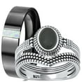 thumbnail image 1 of LaRaso & Co His Her Wedding Rings Sterling Silver Black Onyx Silver & Titanium Engagement TRIO Set Him Her 10/10, 1 of 7