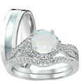 thumbnail image 1 of His Her Wedding Rings Sterling Silver Opal CZ Engagement TRIO Set Him Her 10/12, 1 of 6