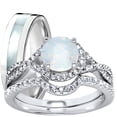 thumbnail image 1 of LaRaso & Co His Hers Wedding Rings Sterling Silver Opal CZ Engagement TRIO Set Him Her 5/12, 1 of 6