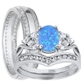 thumbnail image 1 of LaRaso & Co His Her Wedding Set 3 Piece TRIO Blue Opal CZ Silver Rings for Women Men Bride Groom 6/10, 1 of 6