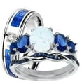 thumbnail image 1 of LaRaso & Co His Her Wedding Set 3 Piece TRIO Opal Sapphire CZ Silver Rings for Women Steel Men 9/10, 1 of 6