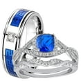 thumbnail image 1 of LaRaso & Co His Her Wedding Set 3 Piece TRIO Simulated Sapphire CZ Silver Rings for Women Steel Men 6/13, 1 of 6