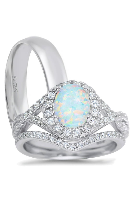 His Her Wedding Engagement Ring Set TRIO Couples Rings for Men Women 9/11