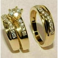 thumbnail image 1 of His & Her White Round Cut Diamond 14K Yellow Gold Plated Engagement Wedding Trio Ring Set, 1 of 1