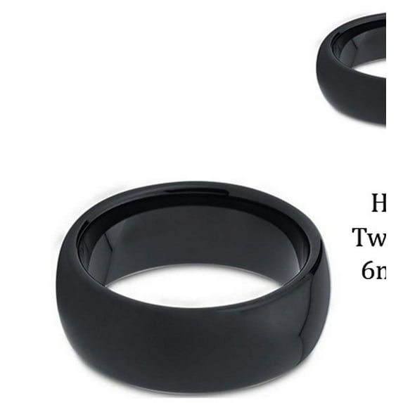 His & Her's 8MM/6MM Black Polished Shiny Domed Tungsten Carbide Wedding Band Ring Set