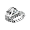 thumbnail image 1 of His Hers 3 Piece Stainless Steel & Titanium Matching Wedding Band Ring Set, 1 of 6