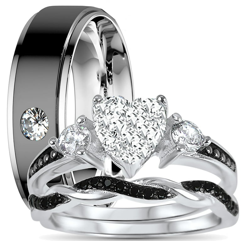 Sterling Silver Claddagh Pave Trio Set Rings Sterling Silver Claddagh Pave Trio Set Rings