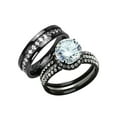 thumbnail image 1 of His Hers 3pc Black Stainless Steel and Titanium Wedding Engagement Ring Band Set Size Women's 08 Men's 12, 1 of 6