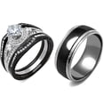 thumbnail image 1 of His Hers 4 PCS Black IP Stainless Steel Round CZ Luxury Wedding Ring Set Mens Two Tone Black Matching Band-SIZE W8M10, 1 of 6