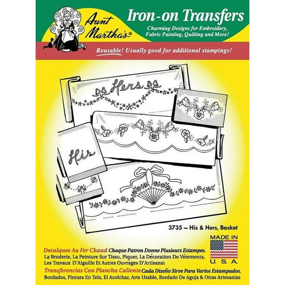 His & Hers, Basket Aunt Martha's Hot Iron Embroidery Transfer