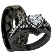His Hers Black Wedding Ring Set Matching Couples Rings for for Women Men Sizes 6 11