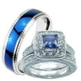 thumbnail image 1 of His Hers Blue & Clear Cz Wedding Ring Set Sterling Silver and Stainless Steel, 1 of 5