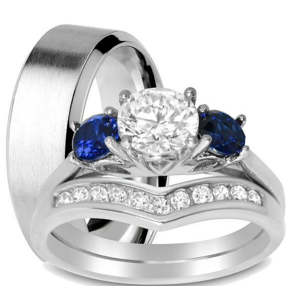 His Hers CZ Bridal Wedding Set Bands for Him Size 10 and Her Size 6