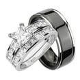 thumbnail image 1 of His Hers CZ Wedding Ring Set Sterling Silver Black Titanium Bands for Him Her (8/7), 1 of 6