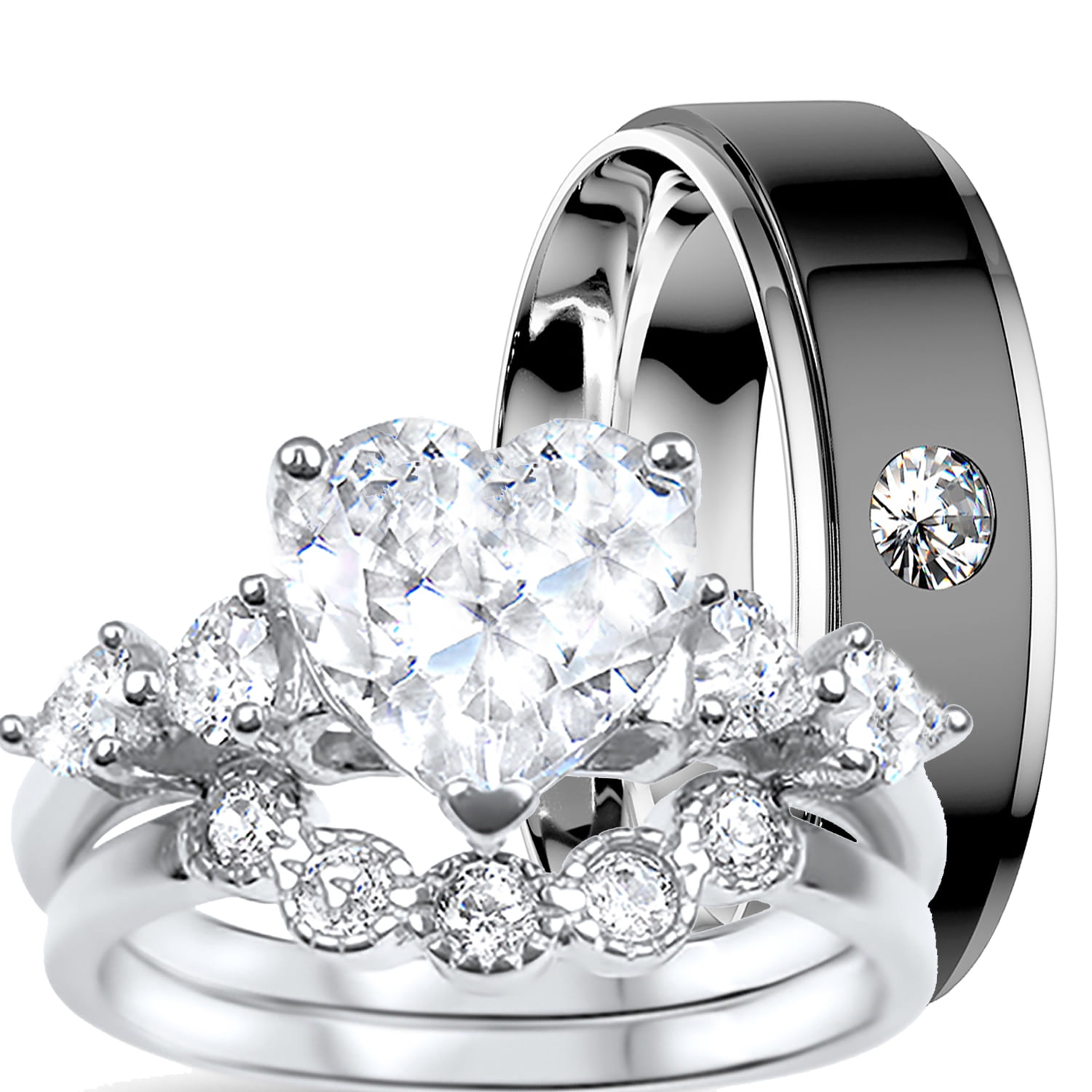 His Hers CZ Wedding Ring Sets Silver His Hers Wedding Bands
