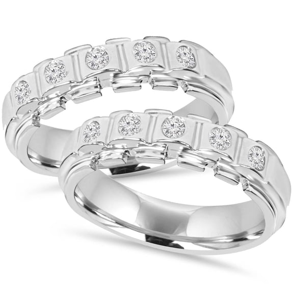 Pompeii3 His Hers Diamond SI Wedding Ring Band 14K Set