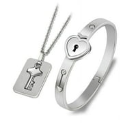 His & Hers Jewelry Matching Set, Couples Charm Key Necklace Lock Bracelet Set, Personalized Stainless Steel Jewelry Valentines Gift