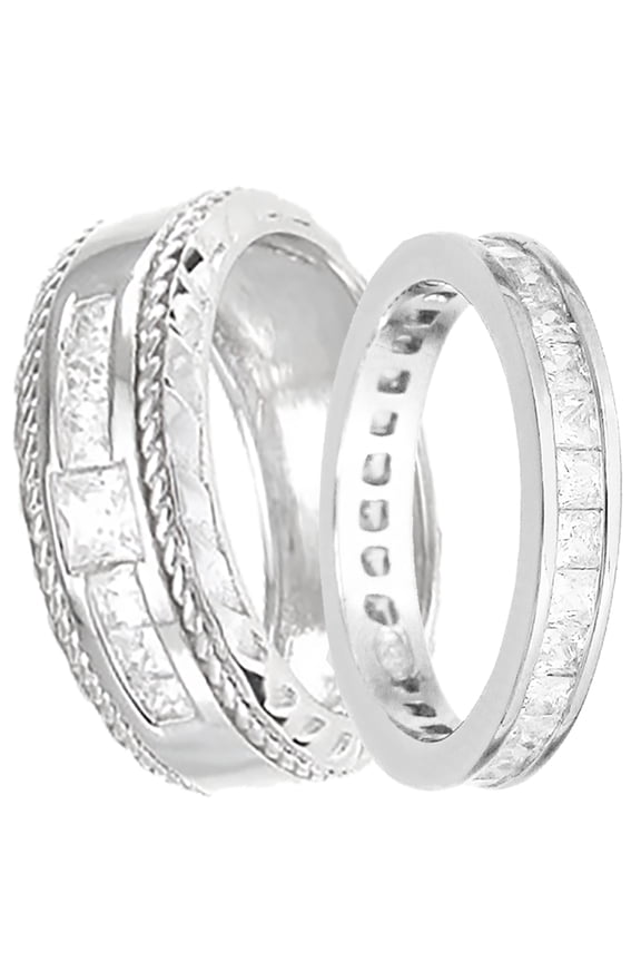 His Hers Matching Sterling Silver Wedding Rings Set Matching Couples Bands Him Her (6/8)