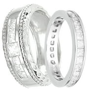 His Hers Matching Sterling Silver Wedding Rings Set Matching Couples Bands Him Her (6/8)
